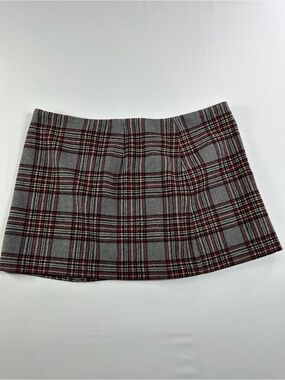 Tu Dark Academia Grey Red Plaid Wool Blend Mini Skirt UK 20 US 16